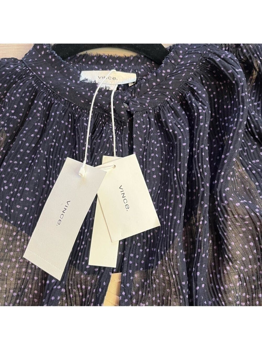 VINCE Starry Dot Semi Sheer Short Sleeve Blouse Blue Womens Size Small - Picture 5 of 10